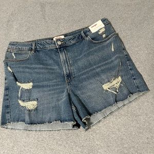 Wrangler 4” Frayed Denim Shorts Womens Plus Size 18 Distressed Raw Hem Boho